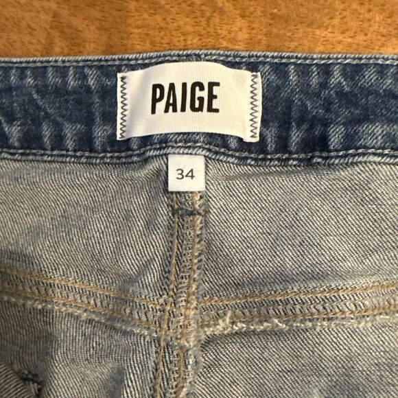 Paige Alexis Button Fly Jeans Womens Size 34 Blue Barrel Leg Lovejoy Distressed - Picture 6 of 14